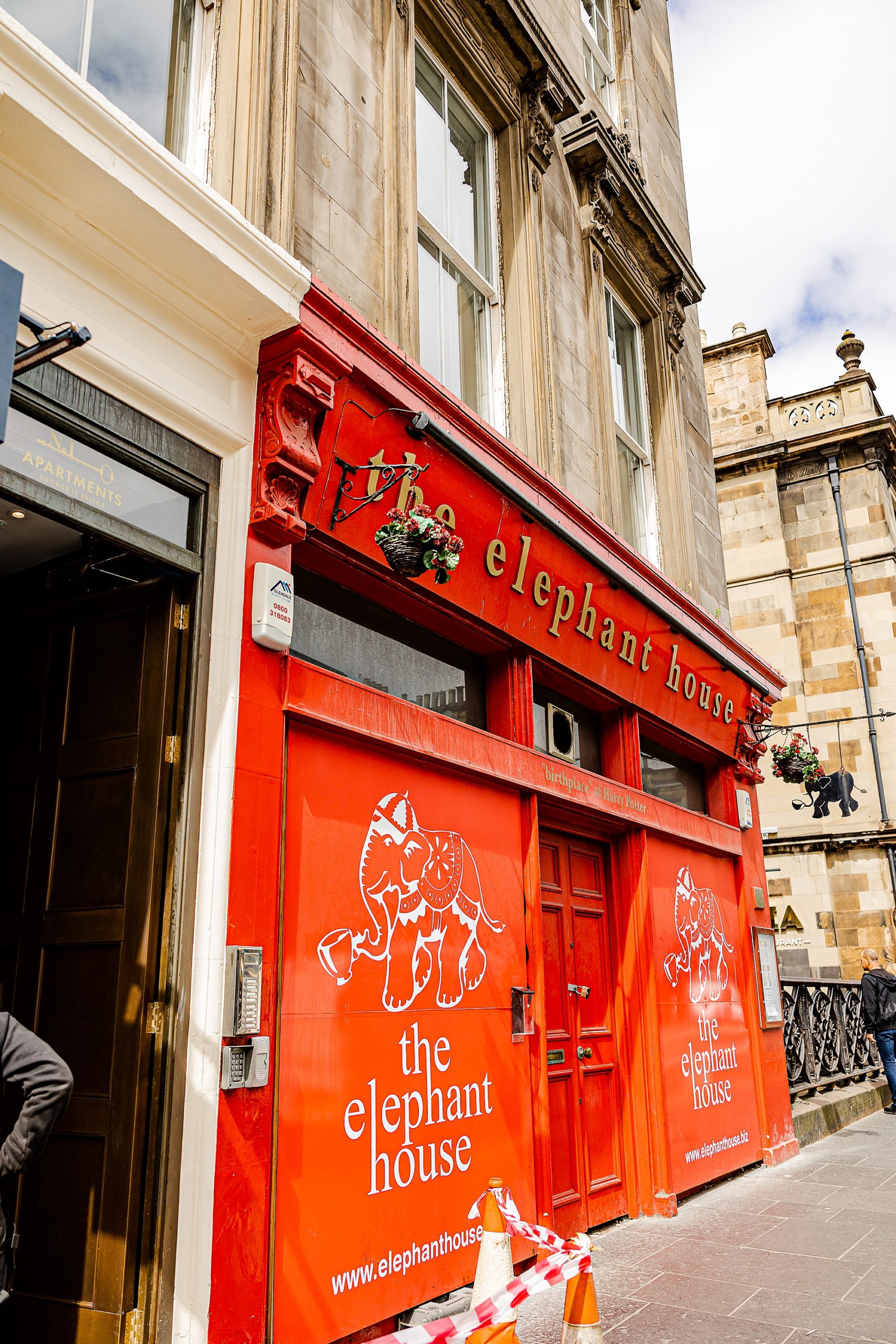 red storefront in Edinburgh Scotland 