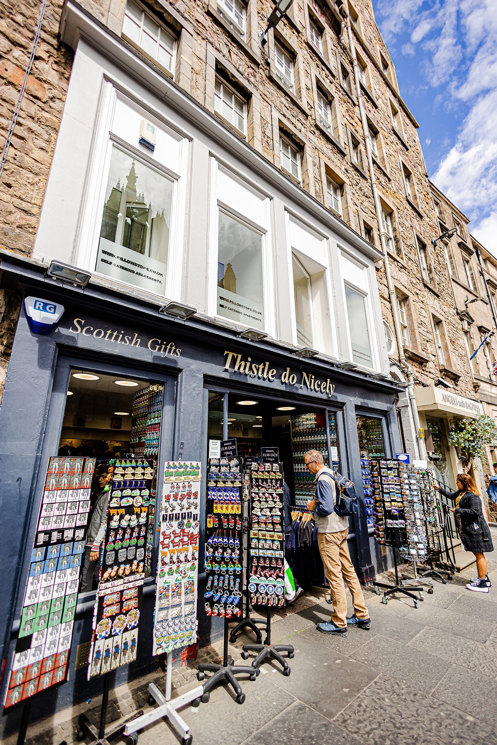 shops on street in Edinburgh Scotland