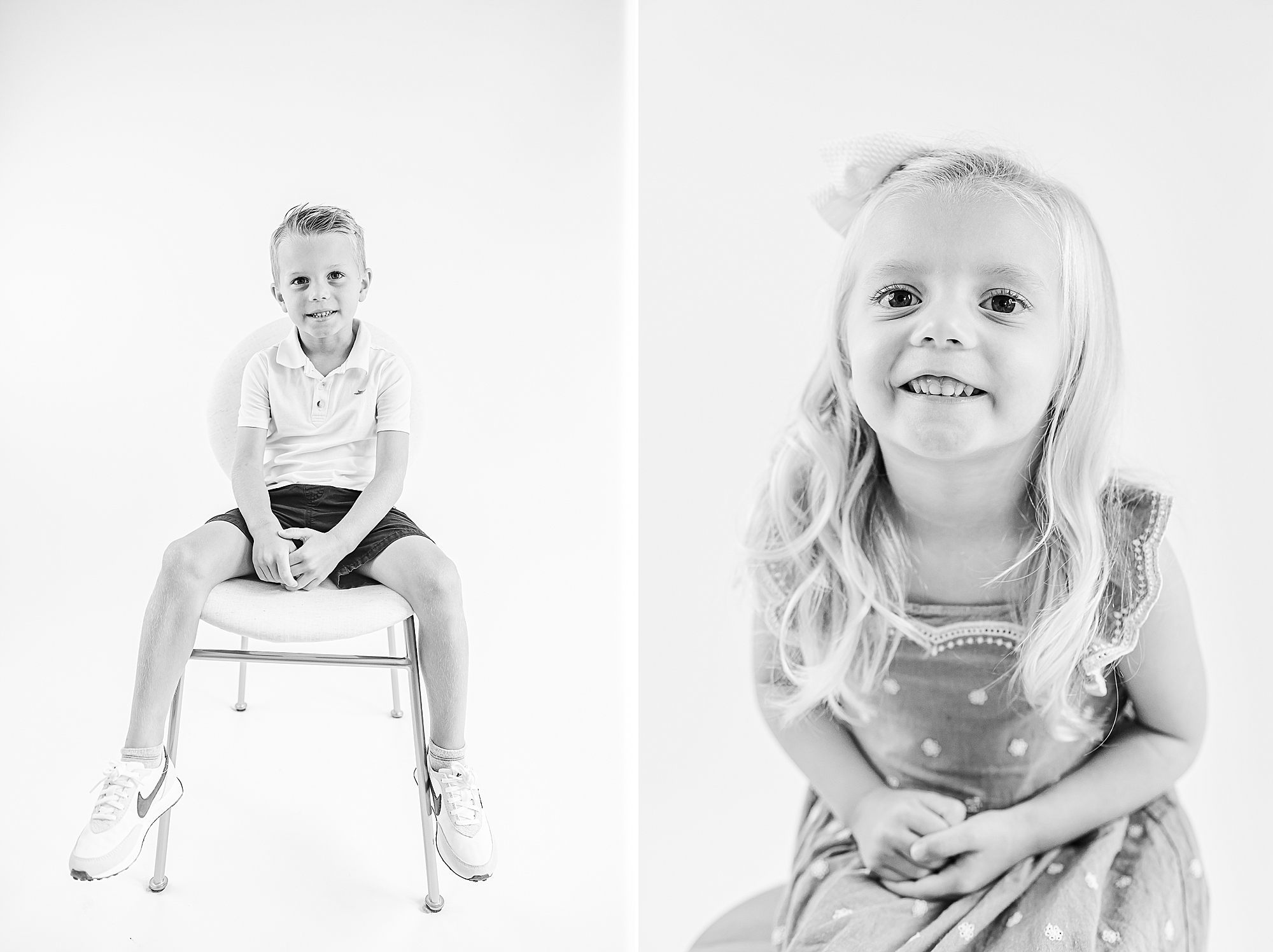 toddlers sit in studio during Charlotte Personality Portraits