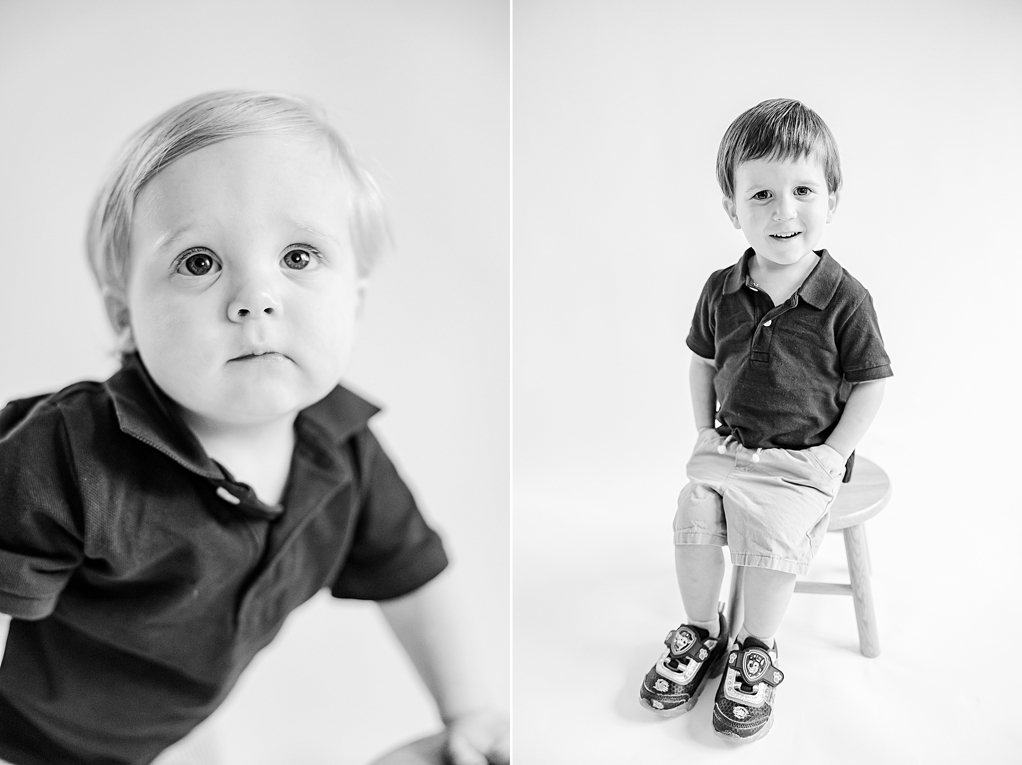 two boys play during studio Classic children's portraits