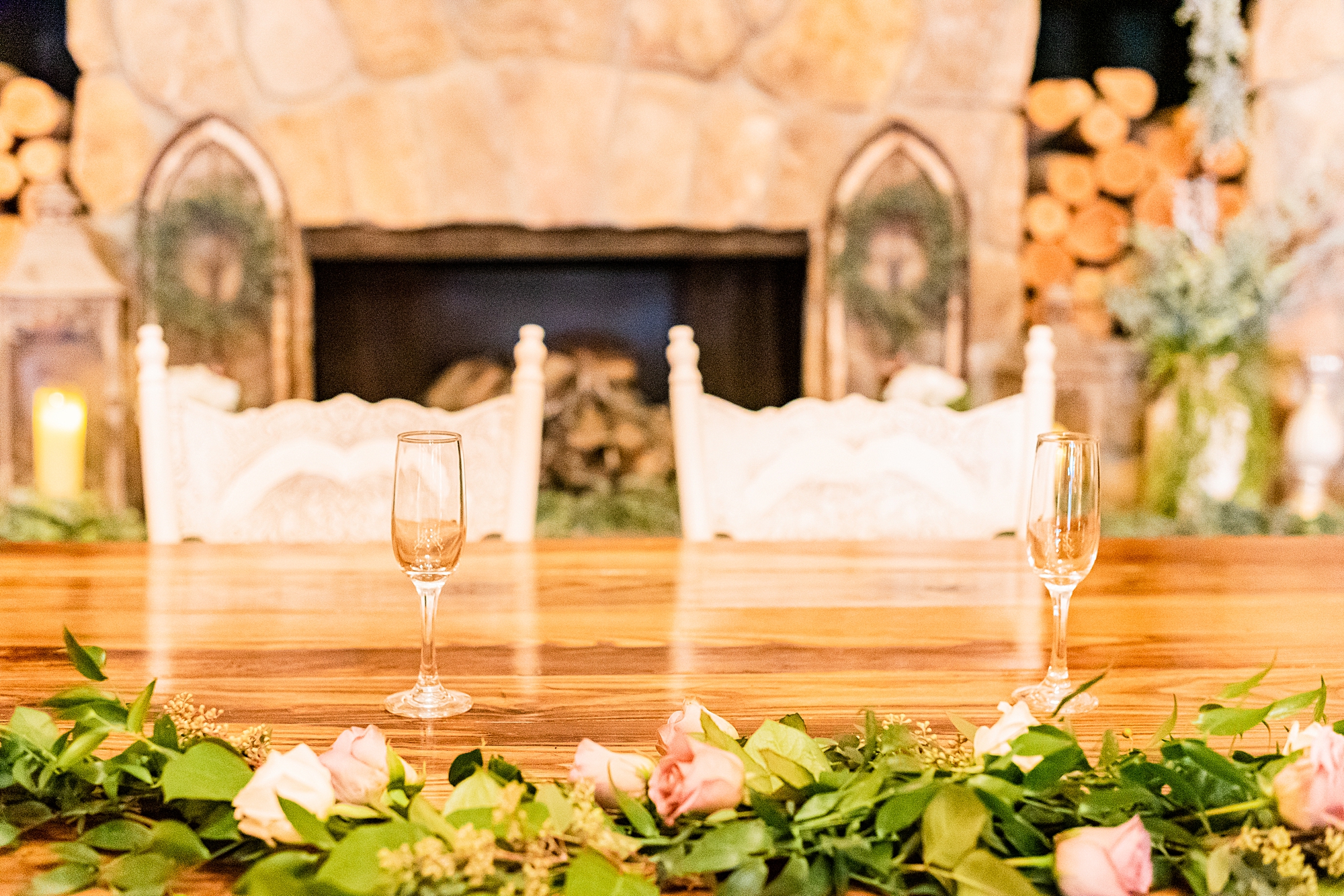 sweetheart table with flowers around edge at Old Homeplace Vineyard