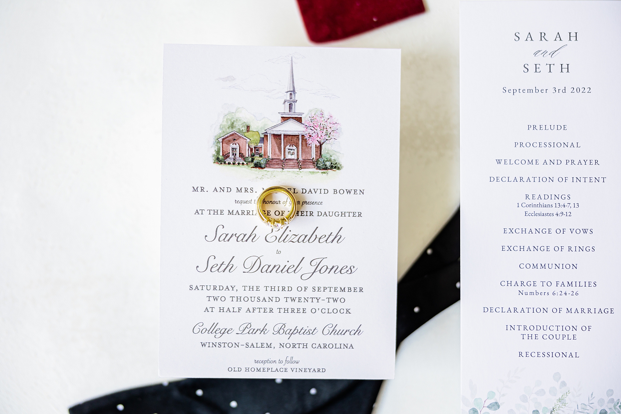 wedding invitation with church on top