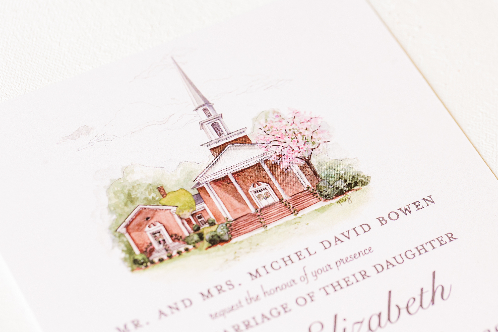 College Park Baptist Church painted on wedding invitation 