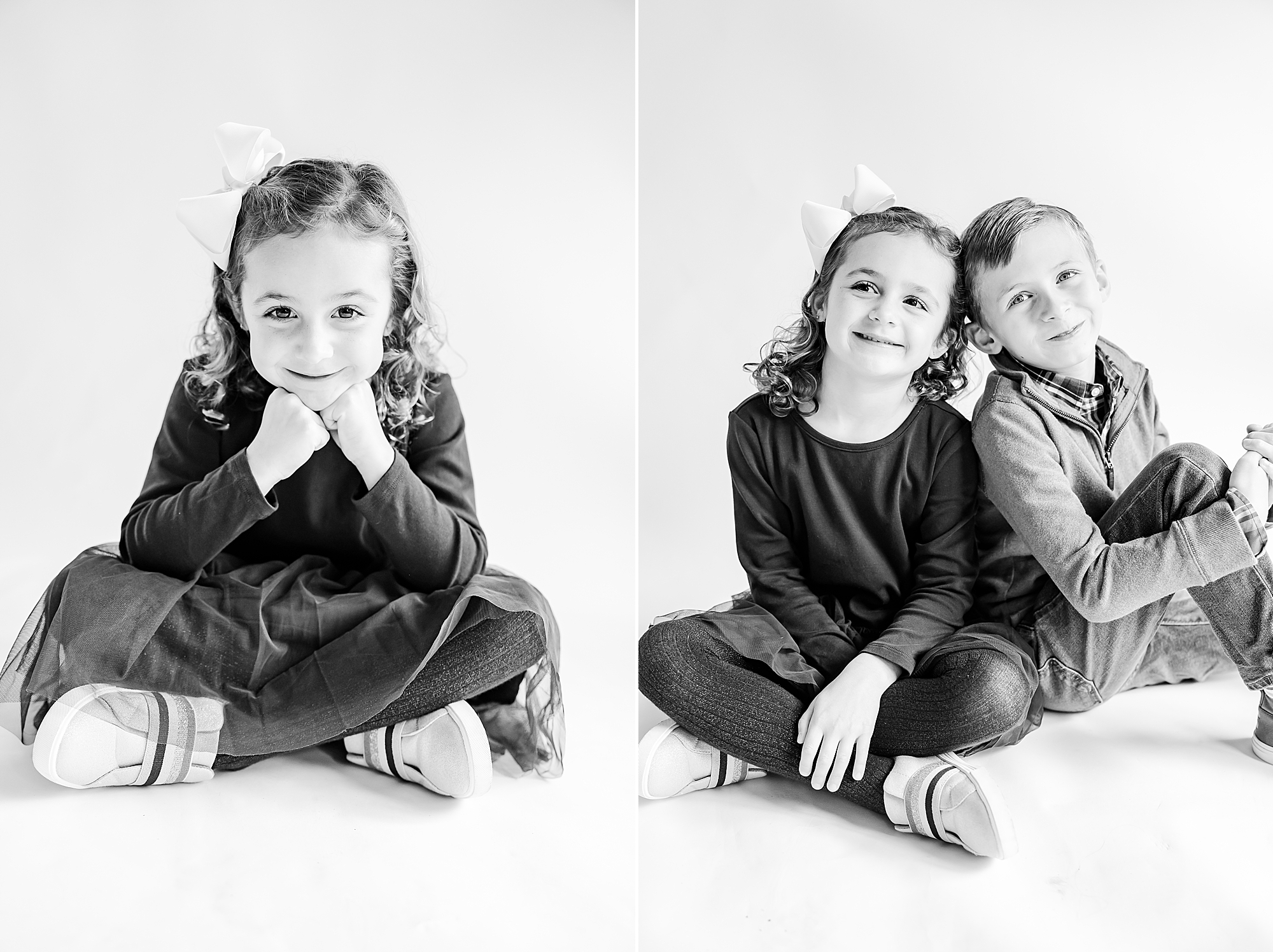 sister and brother lean together during studio personality portraits