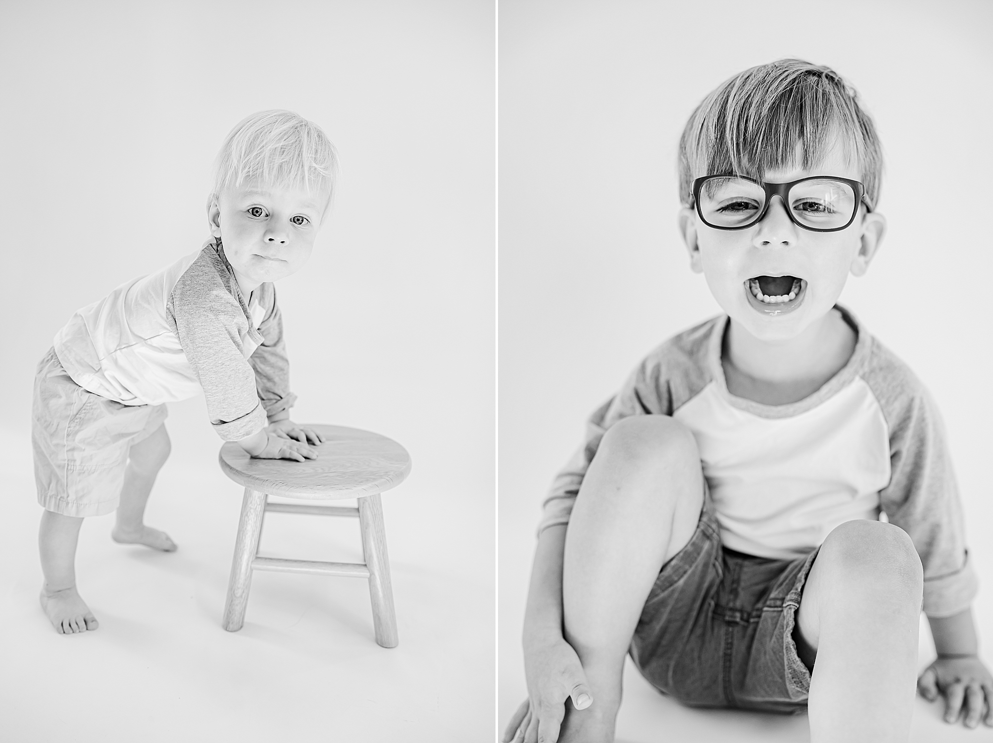 black and white studio personality portraits for brothers 
