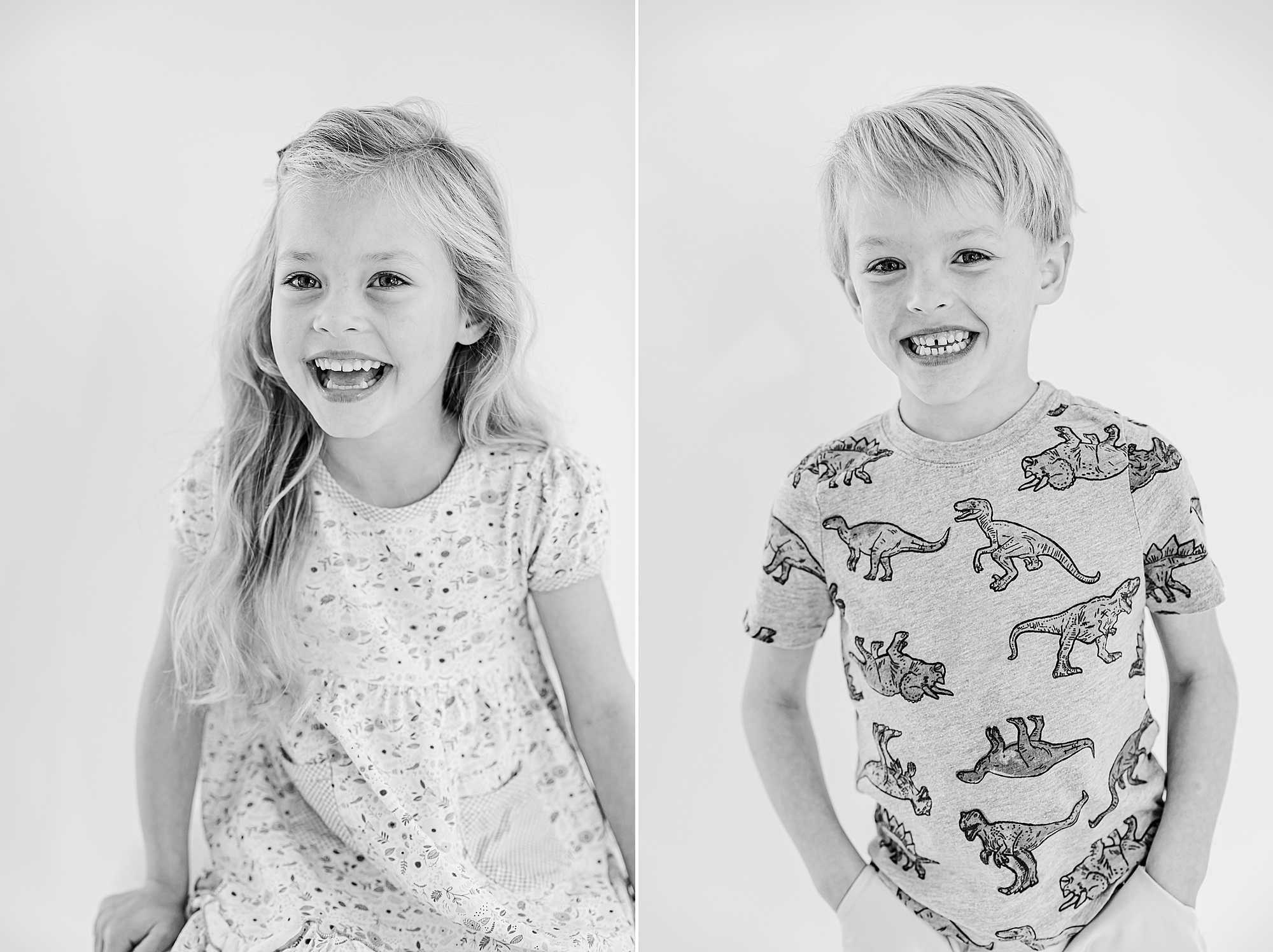 brother and sister laugh during Charlotte studio personality portraits
