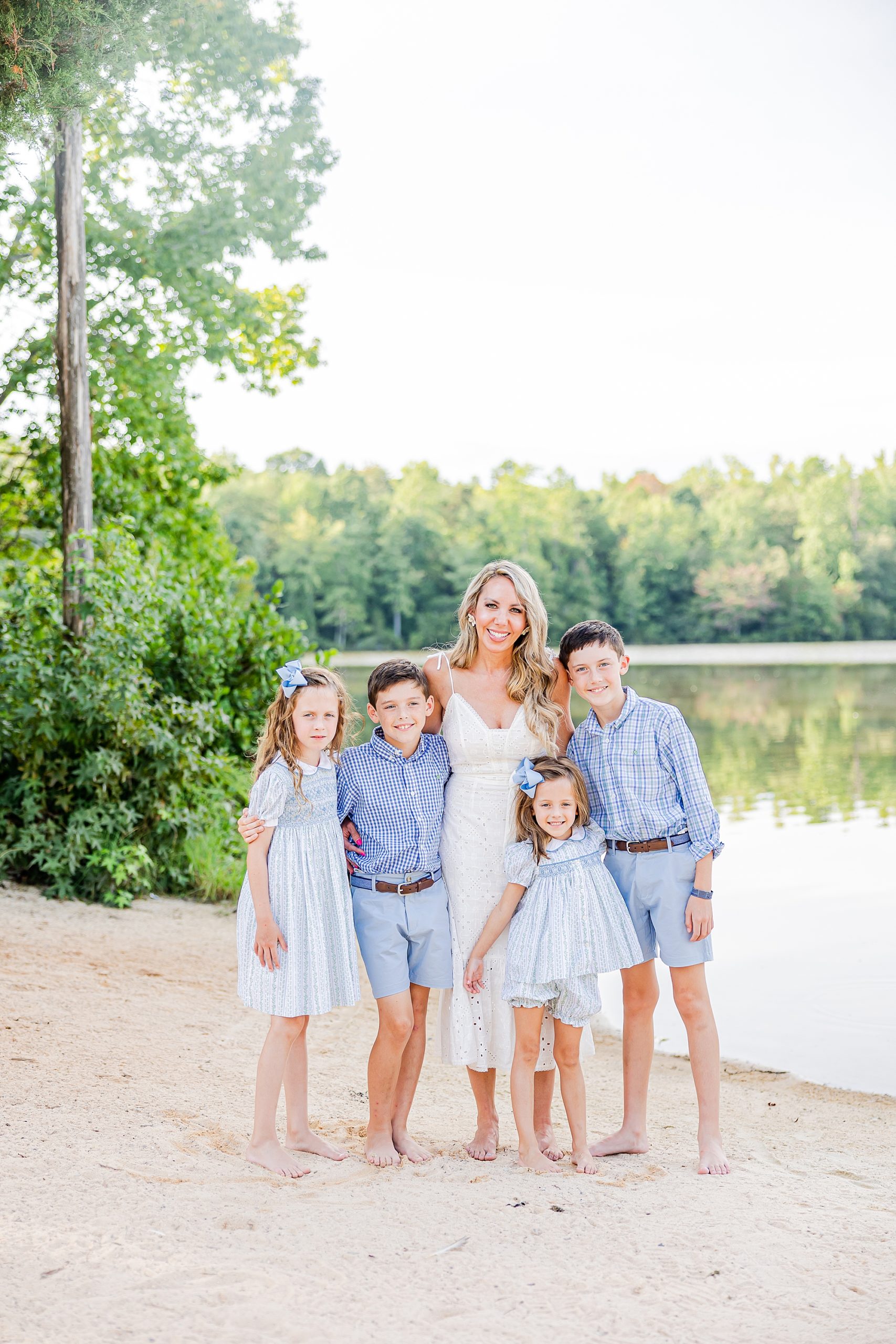 lakefront family portraits in Charlotte for mom with four children