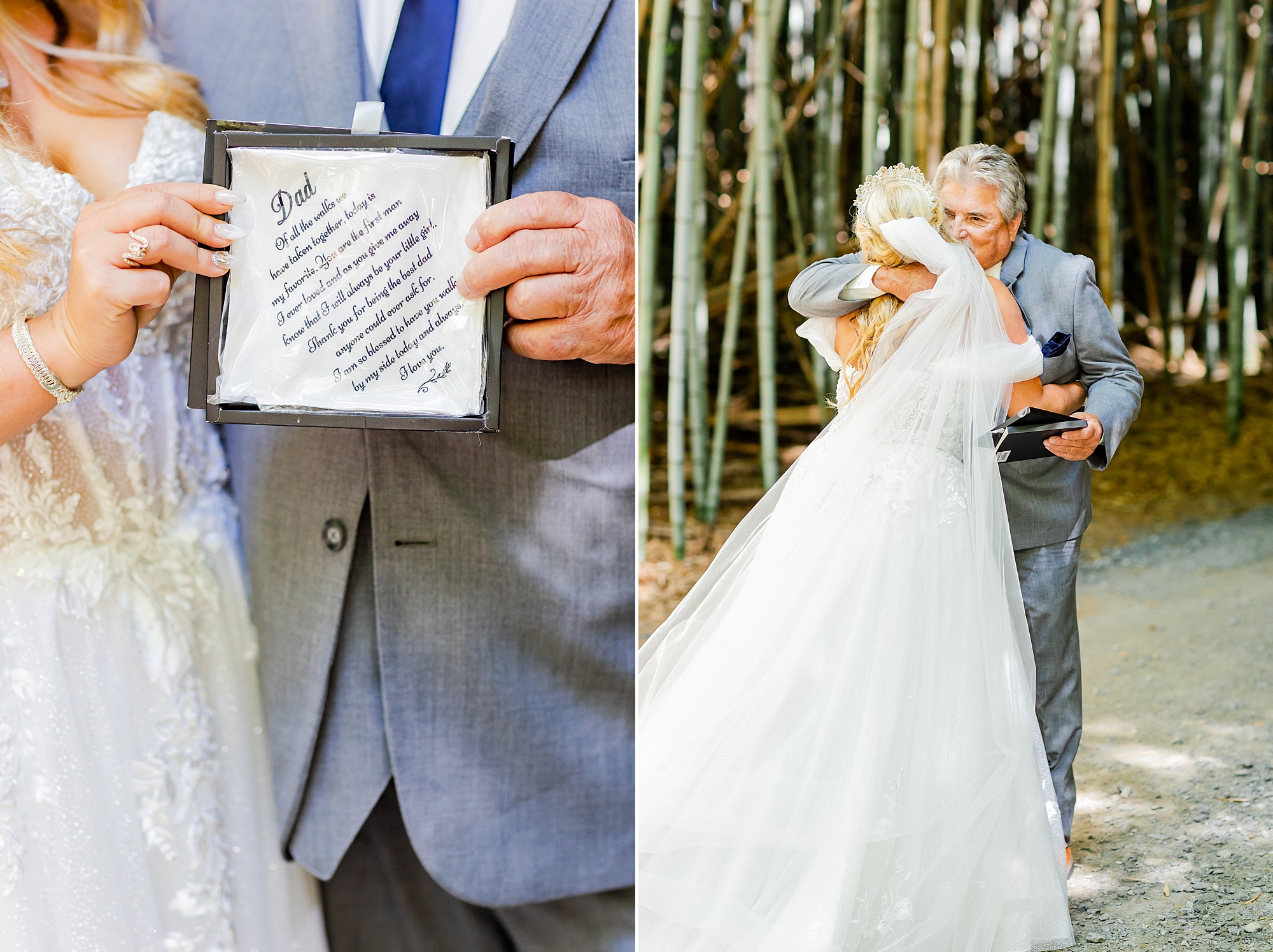 bride gives dad gift on wedding morning 
