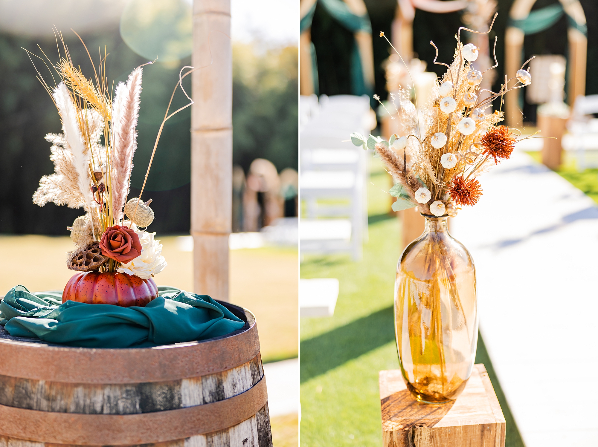 wedding ceremony decor with fall floral pieces 