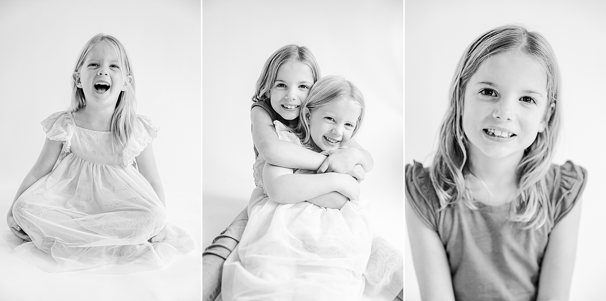 sisters hug during Charlotte Personality Portraits in studio