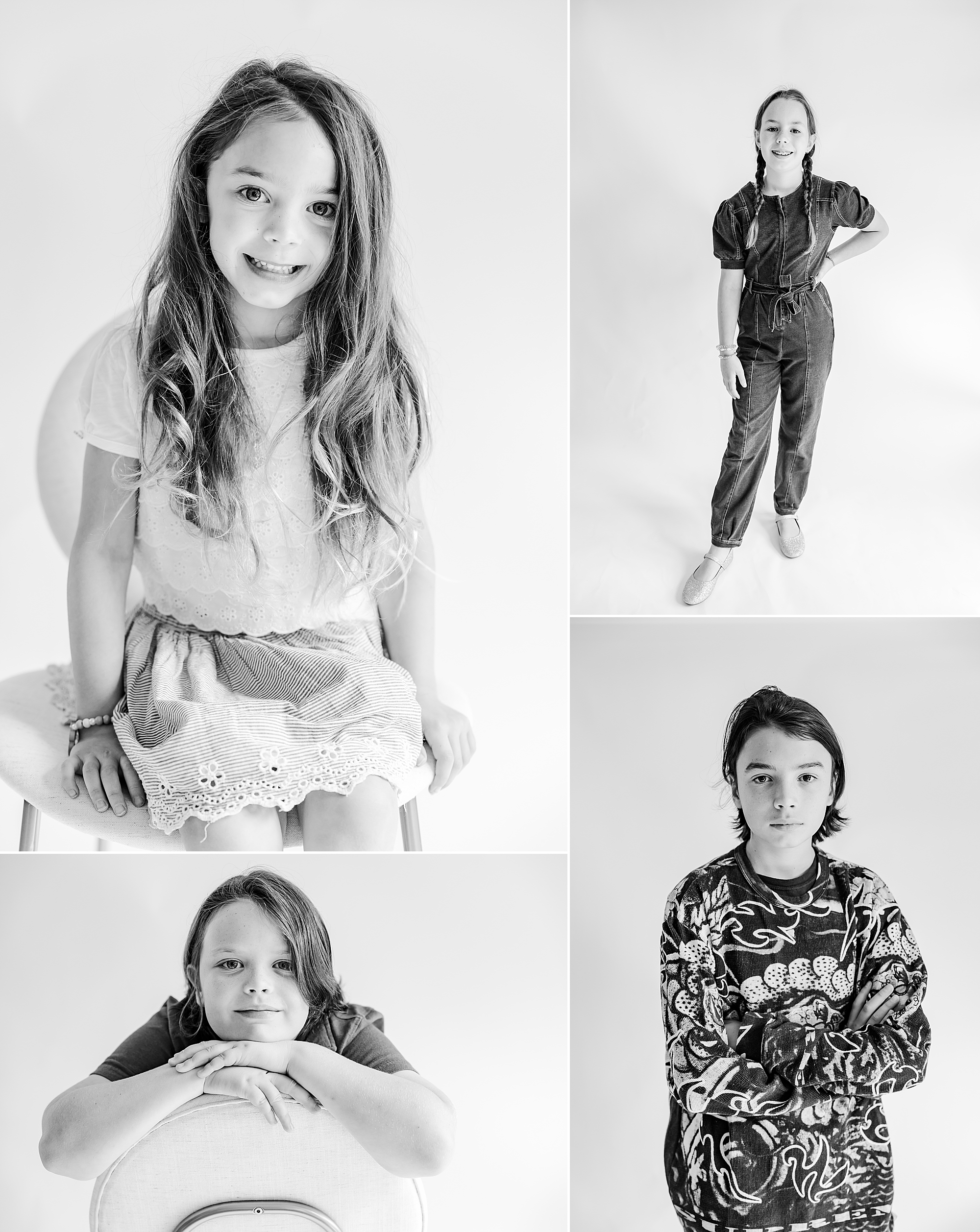 four children pose for classic Charlotte Personality Portraits 