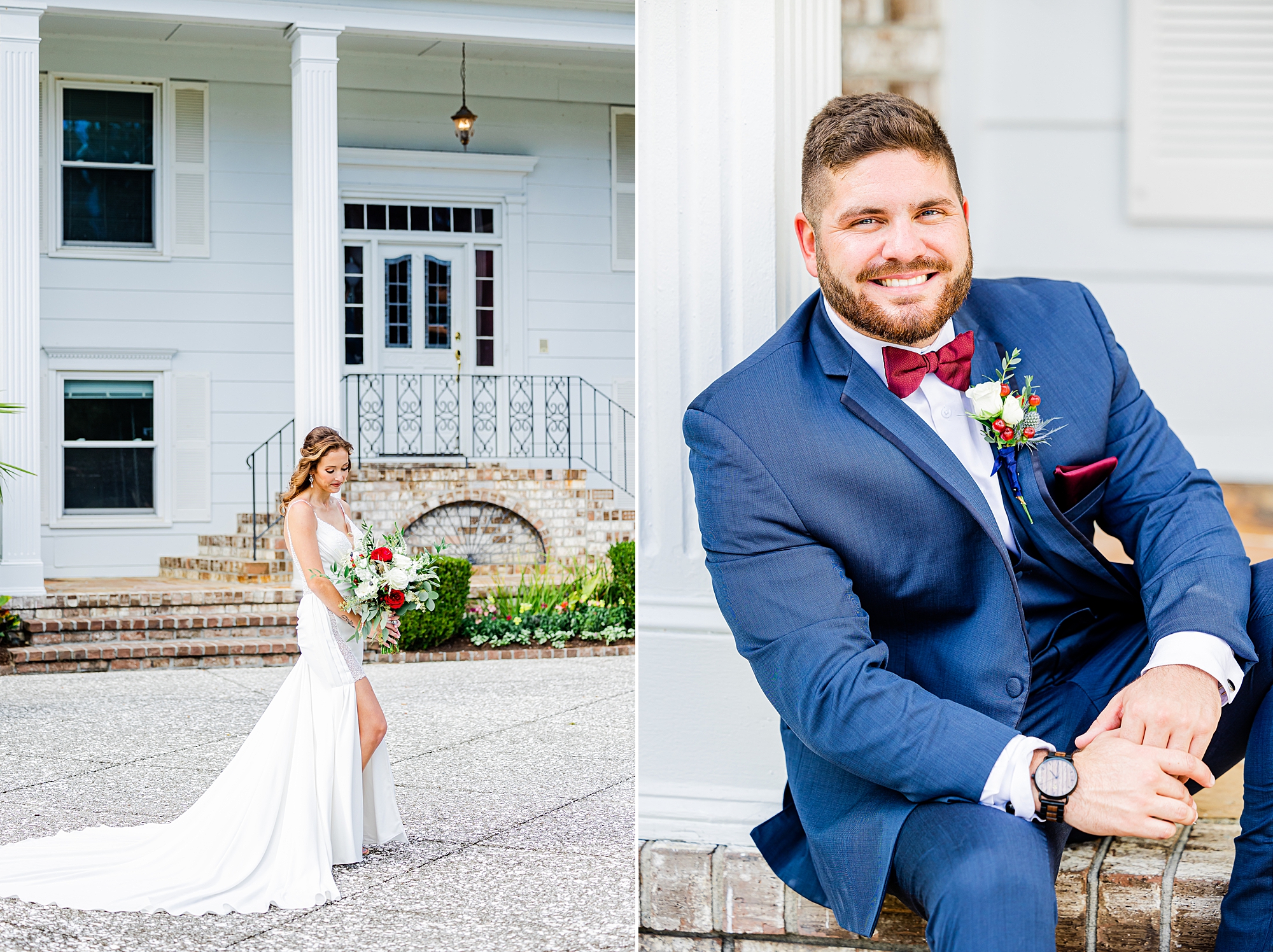 bride and groom portraits outside the Island House during Charleston wedding