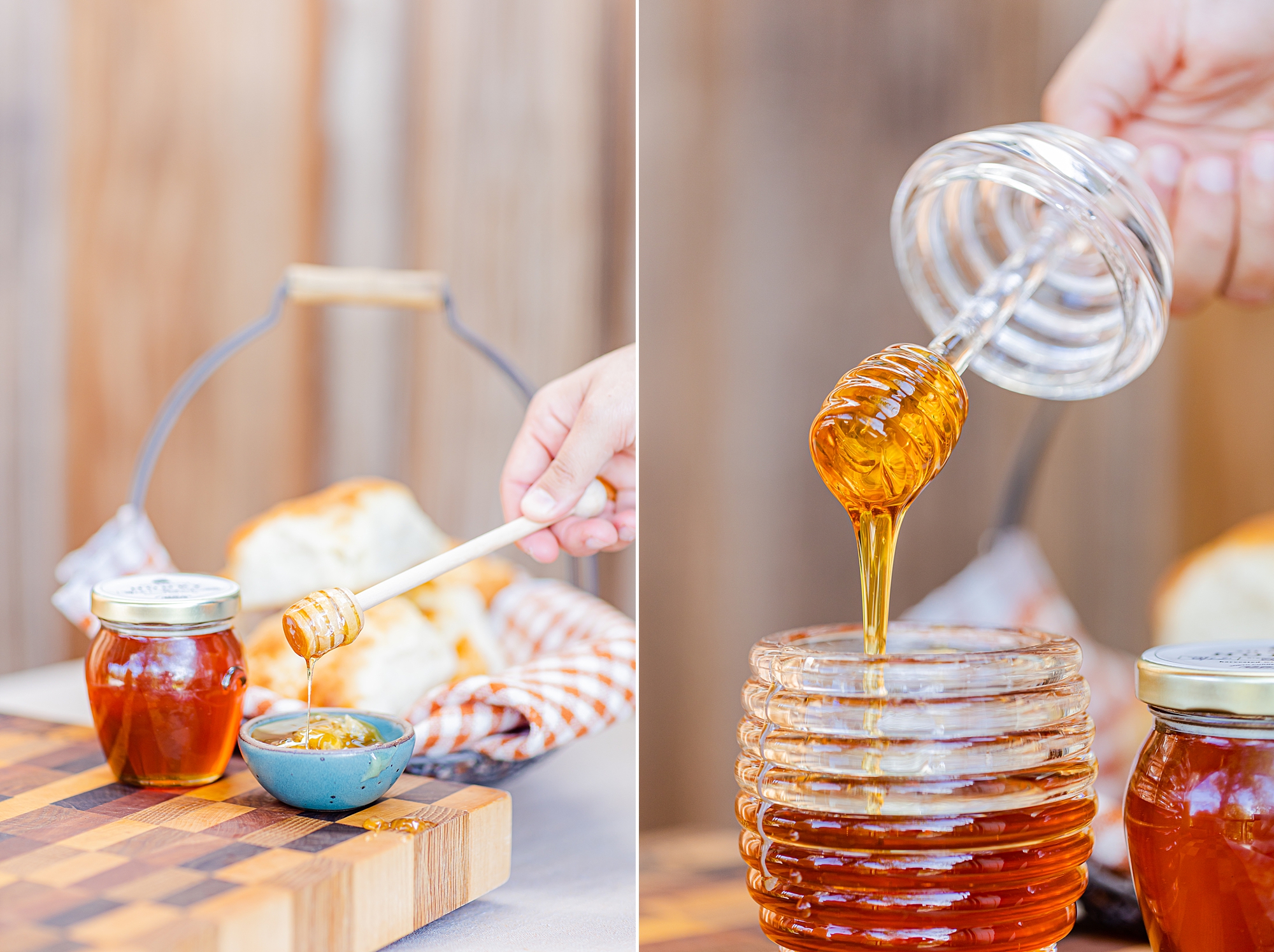 honey dipped in jar during North Corner Haven product photos