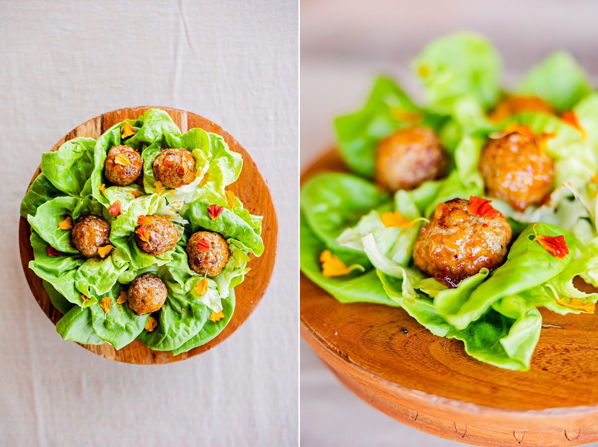 lettuce wraps with meatballs for North Corner Haven product photos