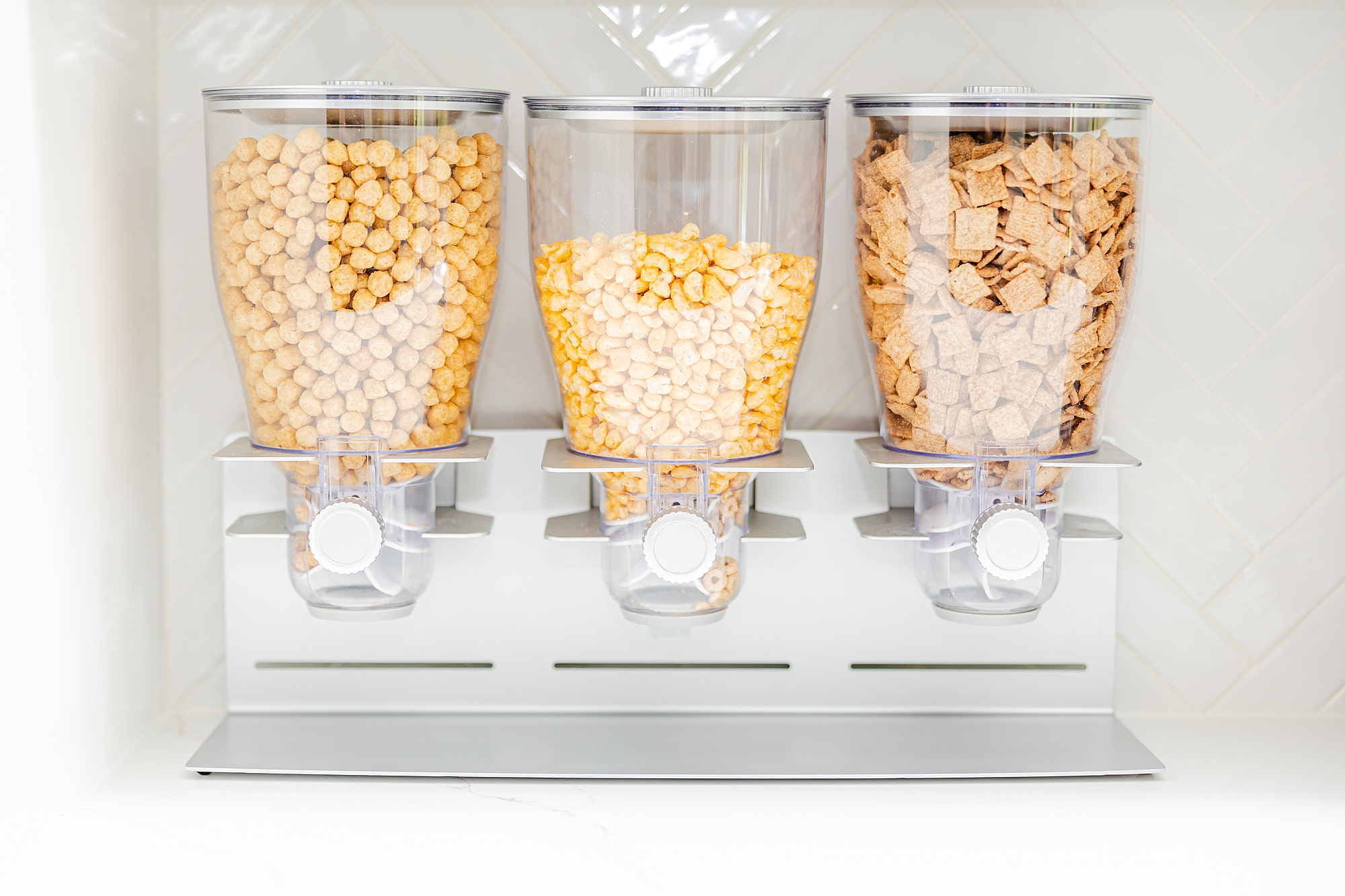 cereal dispensers on counter in custom kitchen 