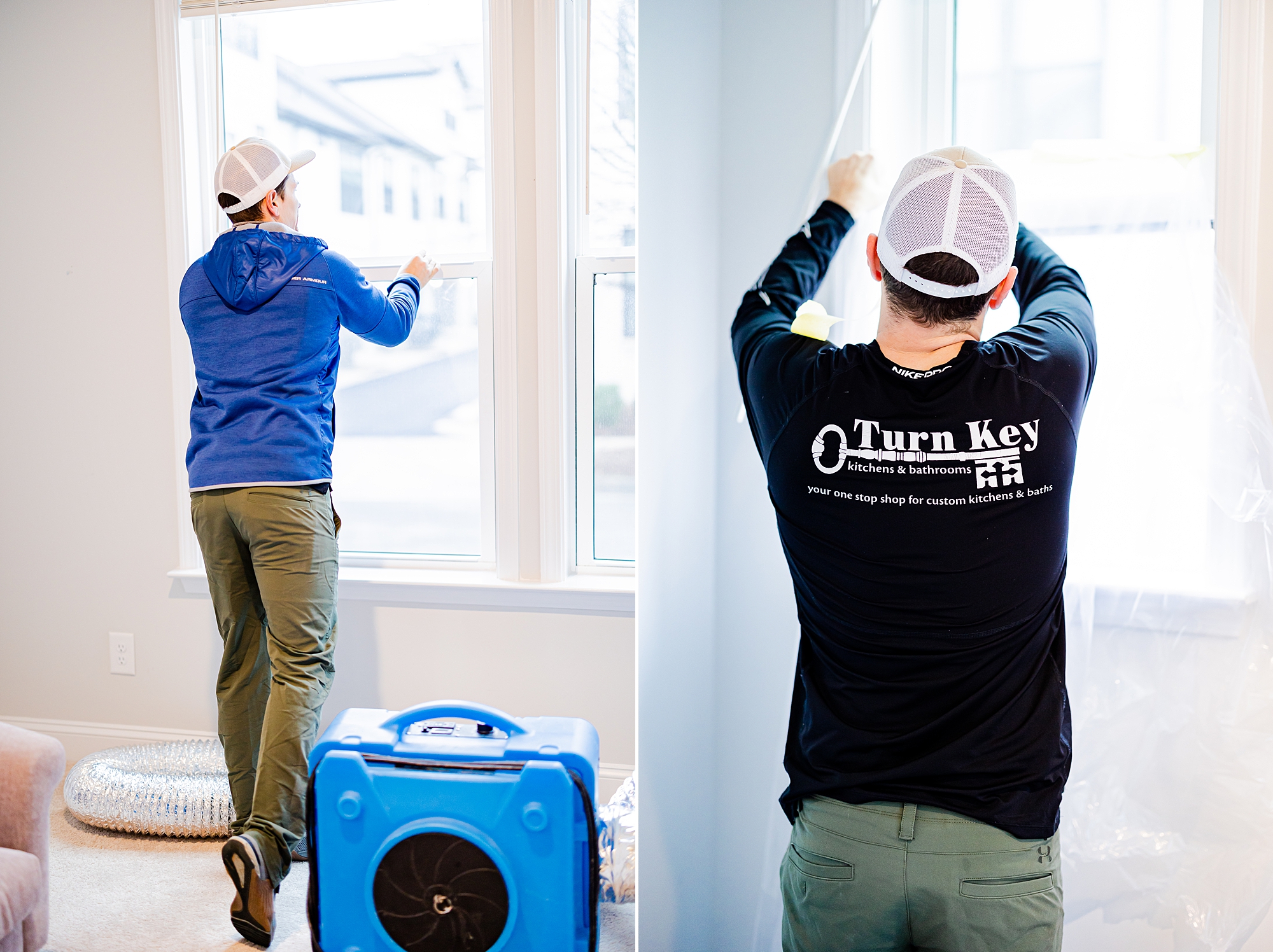 contractors adjust windows during home studio renovation in Charlotte NC 