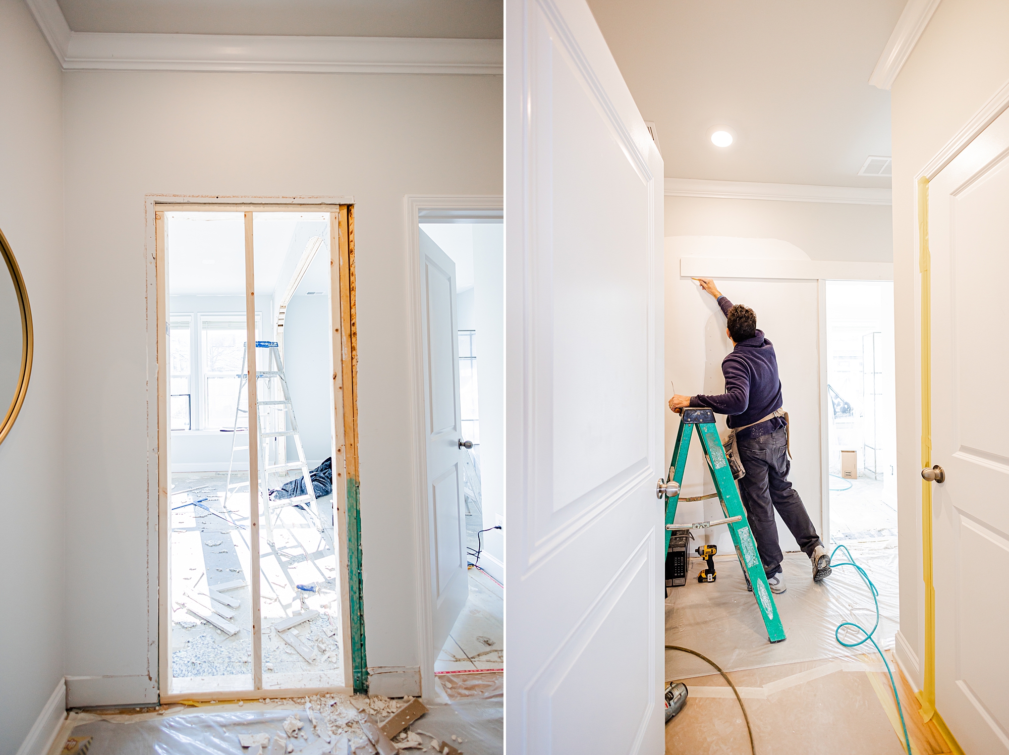 workers adjust drywall during renovations with Turn Key Solutions