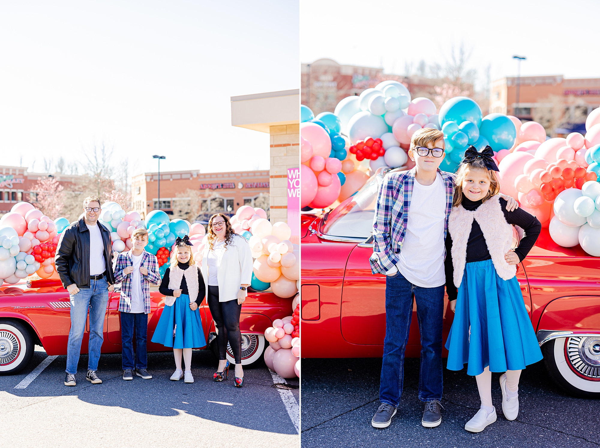 kids pose in 50's inspired outfits during Valentine’s Day Thunderbird Photos